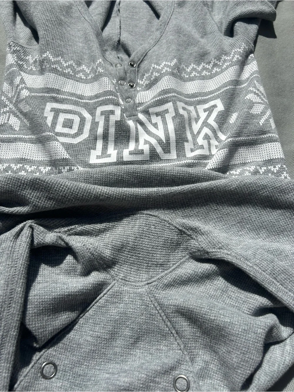 Victoria’s Secret PINK Gray Fair Isle Thermal Union Suit Onesie Butt Flap